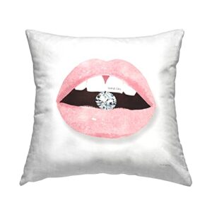 stupell industries shine on motivational phrase pink lips diamond bite design by mercedes lopez charro pillow, 18 x 18