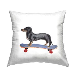 stupell industries dachshund pet dog on blue skateboard design by annie warren pillow, 18 x 18, multi-color