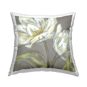 stupell industries tulip flower petals green grey painting design by jennifer goldberger pillow, 18 x 18, multi-color