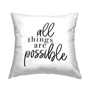 stupell industries all things are possible motivational phrase minimal typography design by jessica mundo pillow, 18 x 18, black