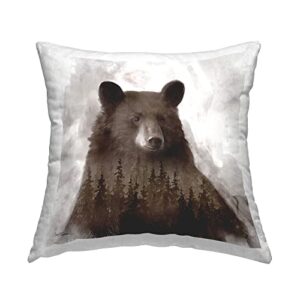 stupell industries woodland brown bear portrait abstract pine tree forest design by carol robinson pillow, 18 x 18