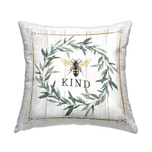 stupell industries bee kind phrase country farm insect pun design by elizabeth tyndall pillow, 18 x 18, off- white