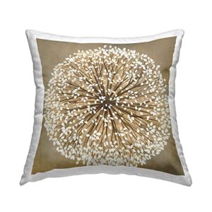 stupell industries abstract dandelion flower full bloom brown white design by liz jardine pillow, 18 x 18