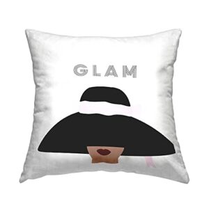 stupell industries glam text fashionista female bold sun hat design by ashley singleton pillow, 18 x 18, white