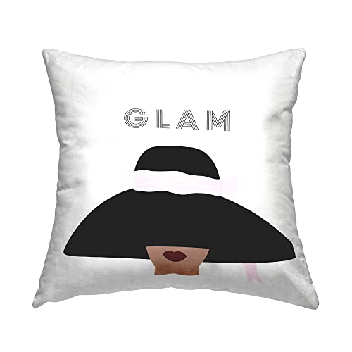 Stupell Industries Glam Text Fashionista Female Bold Sun Hat Design by Ashley Singleton Pillow, 18 x 18, White