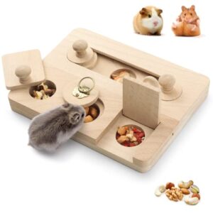 FELISTORY Wooden Foraging Toy for Small Pet - 6 in 1 Interactive Hide Treats Puzzle Snuffle Game, Mental Stimulation Toy for Guinea Pig,Rabbit,Hamster,Hedgehog, Chinchilla, Mouse,Rats,Sugar Gilders