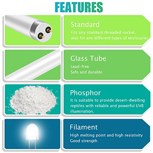 NEPTONION T8 Rainforest Terrarium Fluorescent Lamp Tube 18" Full Spectrum UVB Bulb, Dual-Threat UVA/UVB 5.0 Reptile Light for Reptiles and Amphibian, 15 Watt, 110V