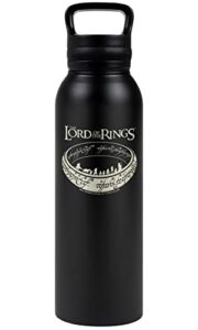 lord of the rings official the journey 24 oz insulated canteen water bottle, leak resistant, vacuum insulated stainless steel with loop cap, black