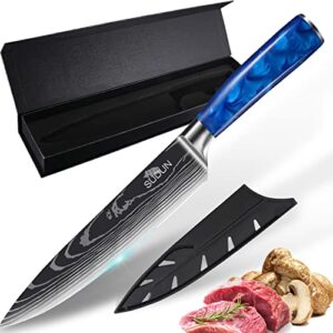 sudun 8 inch professional kitchen knife,super stainless steel chefs knife, ultra sharp blade, german high carbon stainless steel kitchen chopping knife with resin handle and gift box
