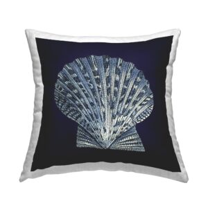 stupell industries distressed navy and white scallop shell design by vision studio pillow, 18 x 18, blue