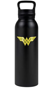 dco - logo official wonder woman logo 24 oz insulated canteen water bottle, leak resistant, vacuum insulated stainless steel with loop cap, black