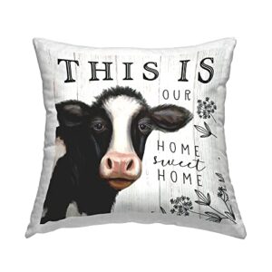 stupell industries sweet home phrase dairy farm cow design by elizabeth tyndall pillow, 18 x 18, off-white