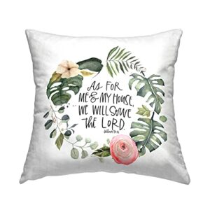stupell industries serve the lord joshua 24:15 tropical palms design by valerie weiners pillow, 18 x 18, green