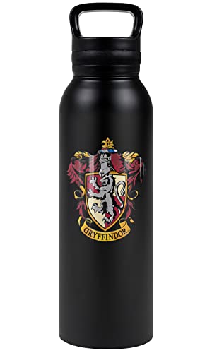 Harry Potter OFFICIAL Gryffindor Crest 24 oz Insulated Canteen Water Bottle, Leak Resistant, Vacuum Insulated Stainless Steel with Loop Cap, Black