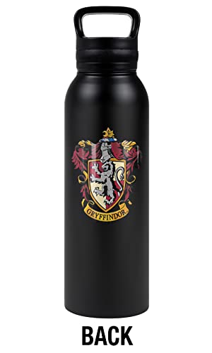 Harry Potter OFFICIAL Gryffindor Crest 24 oz Insulated Canteen Water Bottle, Leak Resistant, Vacuum Insulated Stainless Steel with Loop Cap, Black
