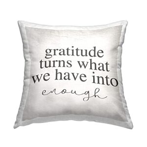 stupell industries gratitude into enough inspirational family home word design by daphne polselli pillow, 18 x 18, beige