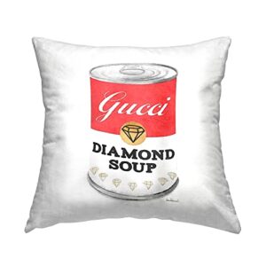 stupell industries traditional condensed soup can diamond glam fashion brand design by amanda greenwood pillow, 18 x 18, red