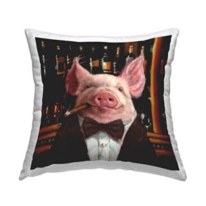 stupell industries classy pig at cigar bar farm animal painting design by lucia heffernan pillow, 18 x 18, multi-color