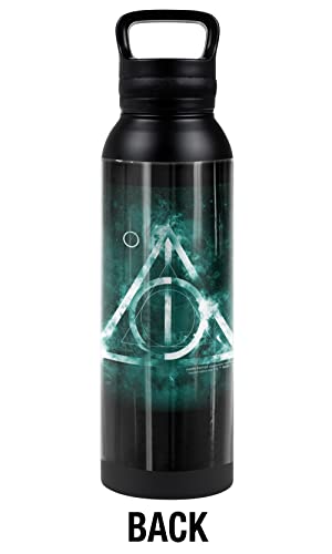 Harry Potter OFFICIAL Deathly Hallows Logo 24 oz Insulated Canteen Water Bottle, Leak Resistant, Vacuum Insulated Stainless Steel with Loop Cap, Black