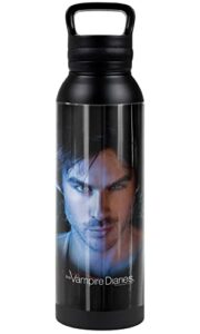 the vampire diaries official damon 24 oz insulated canteen water bottle, leak resistant, vacuum insulated stainless steel with loop cap, black