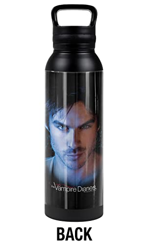 The Vampire Diaries OFFICIAL Damon 24 oz Insulated Canteen Water Bottle, Leak Resistant, Vacuum Insulated Stainless Steel with Loop Cap, Black