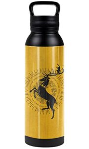 game of thrones official baratheon sigil 24 oz insulated canteen water bottle, leak resistant, vacuum insulated stainless steel with loop cap, black