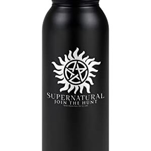 Supernatural OFFICIAL Anti Possession Symbol 24 oz Insulated Canteen Water Bottle, Leak Resistant, Vacuum Insulated Stainless Steel with Loop Cap, Black