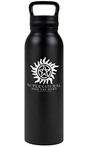 Supernatural OFFICIAL Anti Possession Symbol 24 oz Insulated Canteen Water Bottle, Leak Resistant, Vacuum Insulated Stainless Steel with Loop Cap, Black