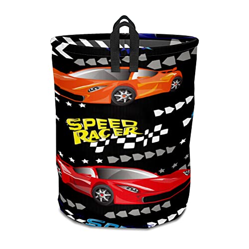 Laundry Basket Hamper with Handles Racing Car Boys Canvas Freestanding Dirty Clothes Hampers Waterproof Lightweight Large Storage Basket for Laundry Bedroom Dorm Clothes Towels Toys Organizer