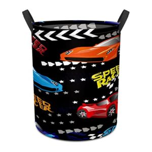 Laundry Basket Hamper with Handles Racing Car Boys Canvas Freestanding Dirty Clothes Hampers Waterproof Lightweight Large Storage Basket for Laundry Bedroom Dorm Clothes Towels Toys Organizer