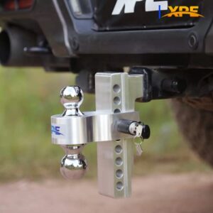 XPE Adjustable Trailer Hitch Fits 2.5'' Receiver, 8'' Drop/Rise Drop, Chrome Plated Steel Tow Balls (2''X2-5/16''), Heavy Duty Ball Mount - 18,500 Gtw with Trailer Locks, Silver X-312508