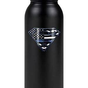 Superman OFFICIAL Superman Thin Blue Line Flag Shield Logo Pattern 24 oz Insulated Canteen Water Bottle, Leak Resistant, Vacuum Insulated Stainless Steel with Loop Cap, Black