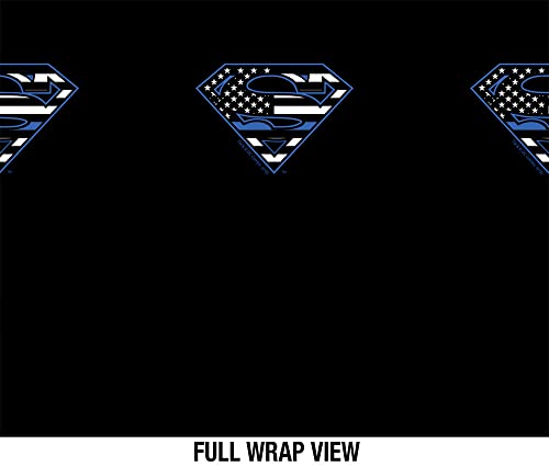 Superman OFFICIAL Superman Thin Blue Line Flag Shield Logo Pattern 24 oz Insulated Canteen Water Bottle, Leak Resistant, Vacuum Insulated Stainless Steel with Loop Cap, Black