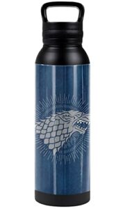game of thrones official stark sigil 24 oz insulated canteen water bottle, leak resistant, vacuum insulated stainless steel with loop cap, black