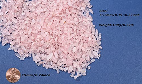 LAIDANLA Rose Quartz Crushed Stone Crystal Chips Bulk 100g and 5Pcs Healing Crystals Palm Stone Set Reiki Crystals Vase Filler Aquarium Gravel for Meditation Stress Relief