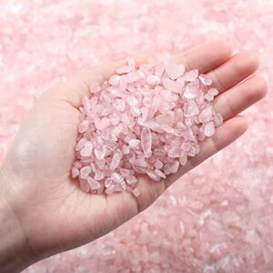 LAIDANLA Rose Quartz Crushed Stone Crystal Chips Bulk 100g and 5Pcs Healing Crystals Palm Stone Set Reiki Crystals Vase Filler Aquarium Gravel for Meditation Stress Relief