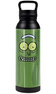 rick and morty official i'm pickle rick 24 oz insulated canteen water bottle, leak resistant, vacuum insulated stainless steel with loop cap, black