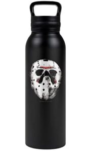 friday the 13th official jason mask 24 oz insulated canteen water bottle, leak resistant, vacuum insulated stainless steel with loop cap, black