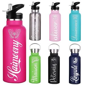 backquik personalized custom water bottle with straw cover leak proof kids engraved sports bottle with name stainless steel insulated thermos for outdoor gym