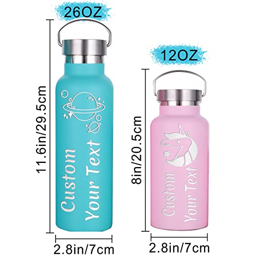 Backquik Personalized Custom Water Bottle with Straw Cover Leak Proof Kids Engraved Sports Bottle with Name Stainless Steel Insulated Thermos for Outdoor Gym