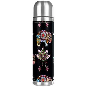 vintage lotus ethnic elephant vacuum insulated water bottle stainless steel thermos flask travel mug coffee cup double walled 17 oz