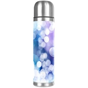 abstract christmas lights snow vacuum insulated stainless steel water bottle, double walled travel thermos coffee mug 17 oz for school office