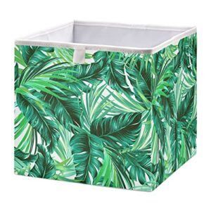 kigai tropical leaves cube storage bins - 11x11x11 in large foldable storage basket fabric storage baskes organizer for toys, books, shelves, closet, home decor