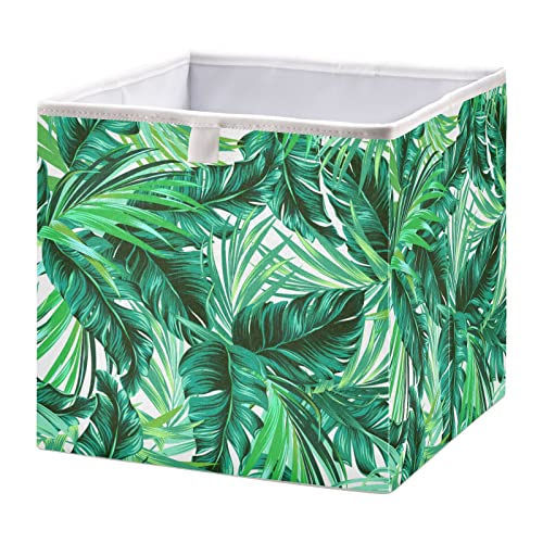 Kigai Tropical Leaves Cube Storage Bins - 11x11x11 In Large Foldable Storage Basket Fabric Storage Baskes Organizer for Toys, Books, Shelves, Closet, Home Decor