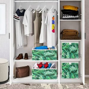 Kigai Tropical Leaves Cube Storage Bins - 11x11x11 In Large Foldable Storage Basket Fabric Storage Baskes Organizer for Toys, Books, Shelves, Closet, Home Decor