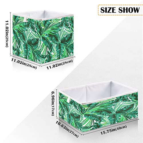 Kigai Tropical Leaves Cube Storage Bins - 11x11x11 In Large Foldable Storage Basket Fabric Storage Baskes Organizer for Toys, Books, Shelves, Closet, Home Decor