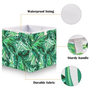 Kigai Tropical Leaves Cube Storage Bins - 11x11x11 In Large Foldable Storage Basket Fabric Storage Baskes Organizer for Toys, Books, Shelves, Closet, Home Decor