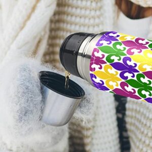 Fleur De Lis Mardi Gras Vacuum Insulated Water Bottle Stainless Steel Thermos Flask Travel Mug Coffee Cup Double Walled 17 OZ