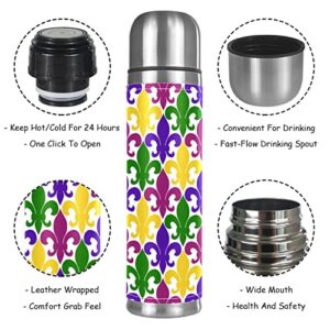 Fleur De Lis Mardi Gras Vacuum Insulated Water Bottle Stainless Steel Thermos Flask Travel Mug Coffee Cup Double Walled 17 OZ