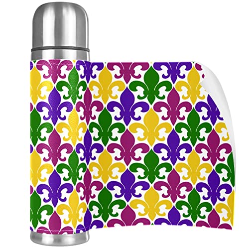 Fleur De Lis Mardi Gras Vacuum Insulated Water Bottle Stainless Steel Thermos Flask Travel Mug Coffee Cup Double Walled 17 OZ